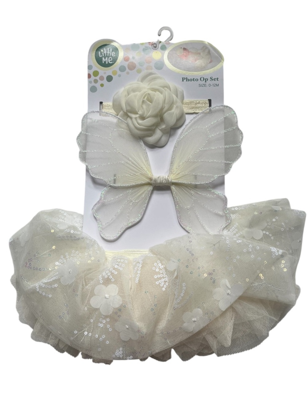 Little Me Baby Ivory Tutu Wings Photo Op Set 0-12 Months Outfit Headband New